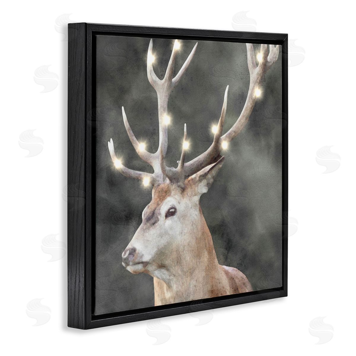 LSR Design Studio Holiday Lights on Antlers Black Floating Frame Canvas Wall Art Print