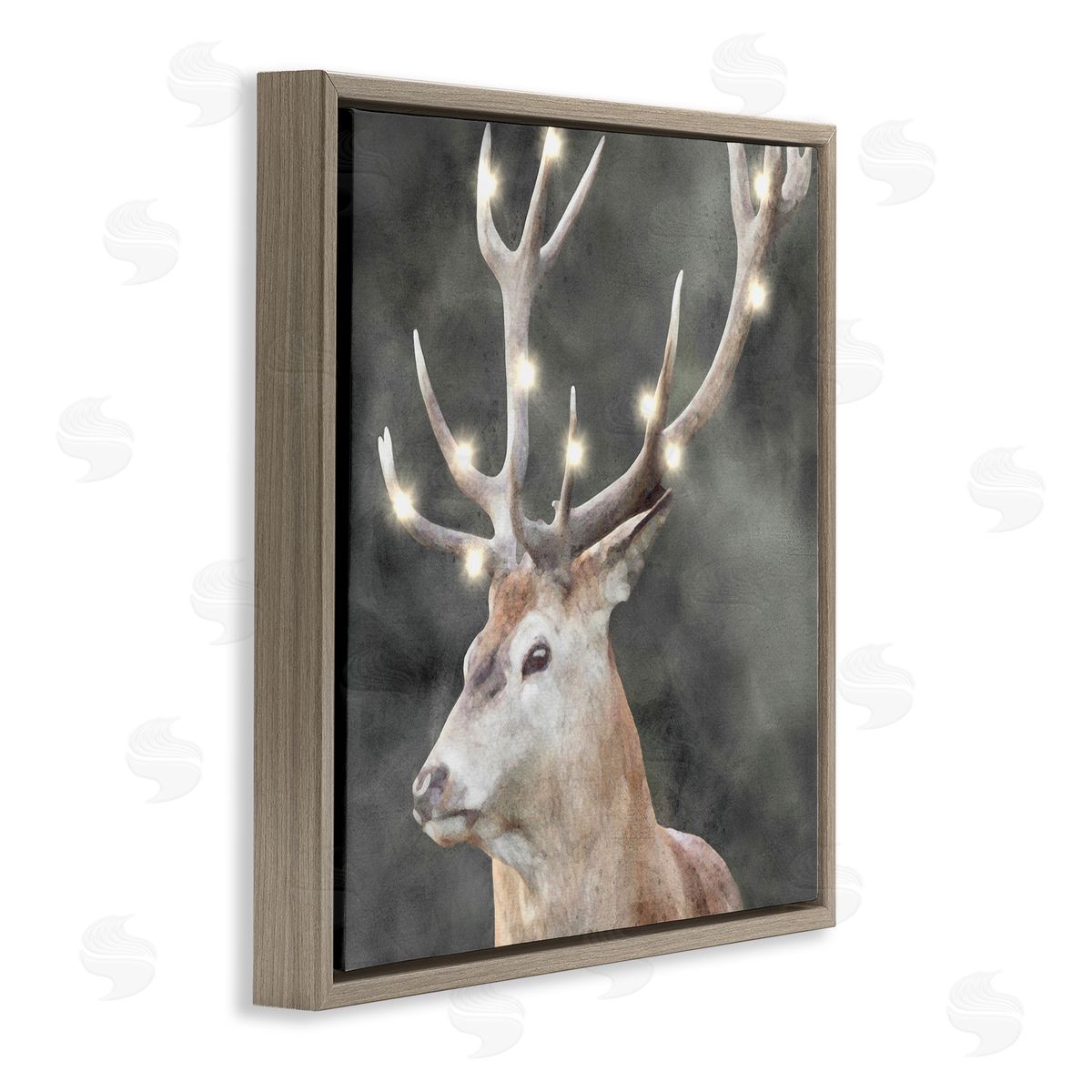 LSR Design Studio Holiday Lights on Antlers Brown Floating Frame Canvas Wall Art Print