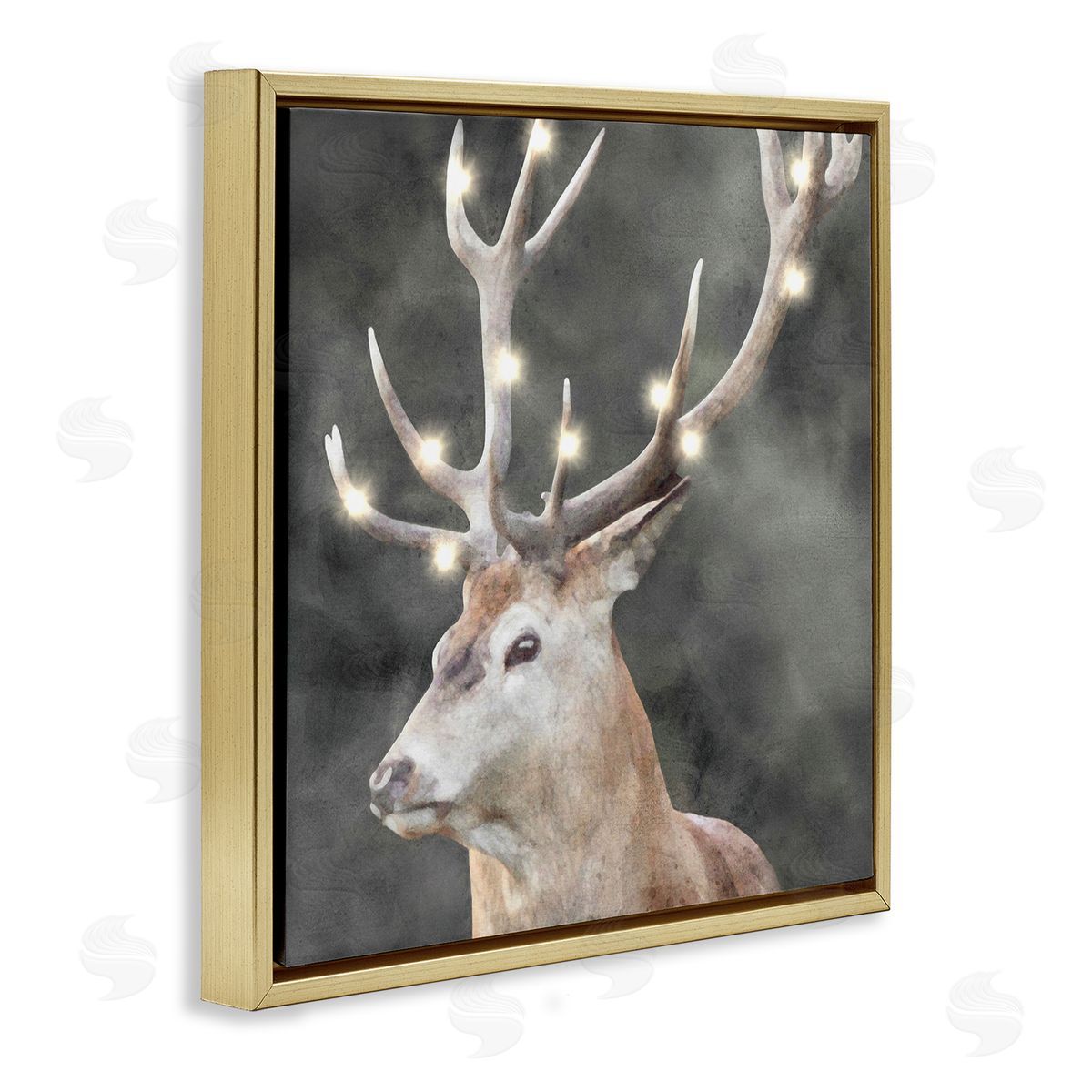 LSR Design Studio Holiday Lights on Antlers Gold Floating Frame Canvas Wall Art Print