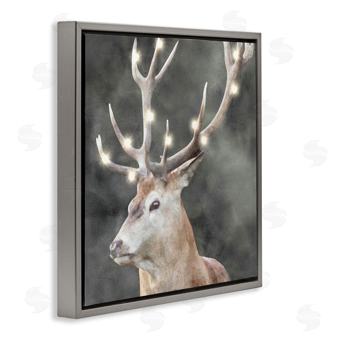 LSR Design Studio Holiday Lights on Antlers Gray Floating Frame Canvas Wall Art Print