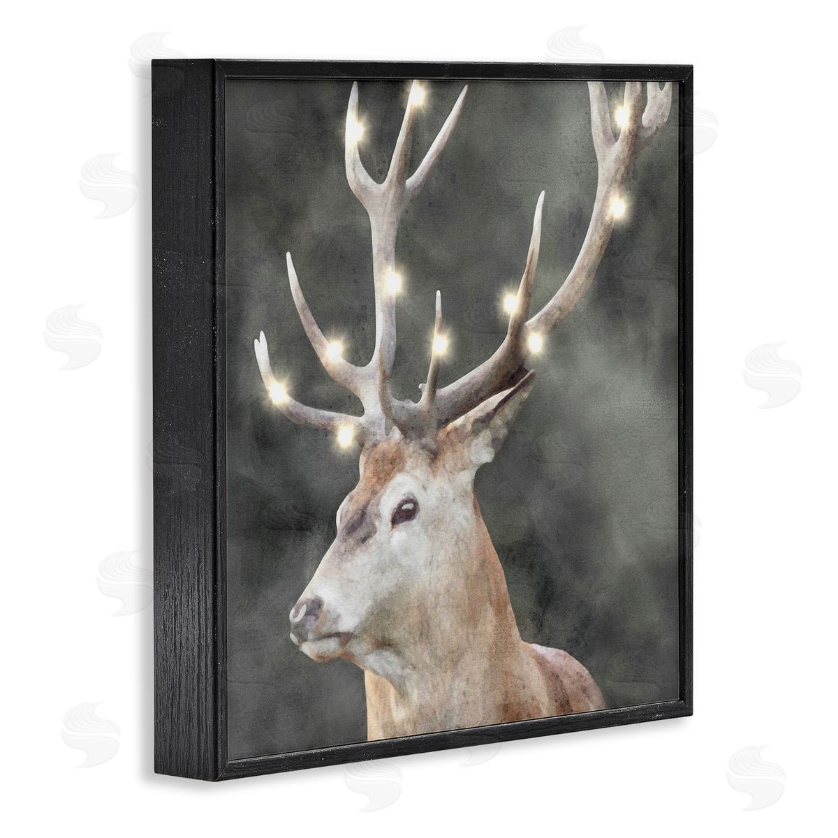 LSR Design Studio Holiday Lights on Antlers Black Framed Glicee Wall Art Print