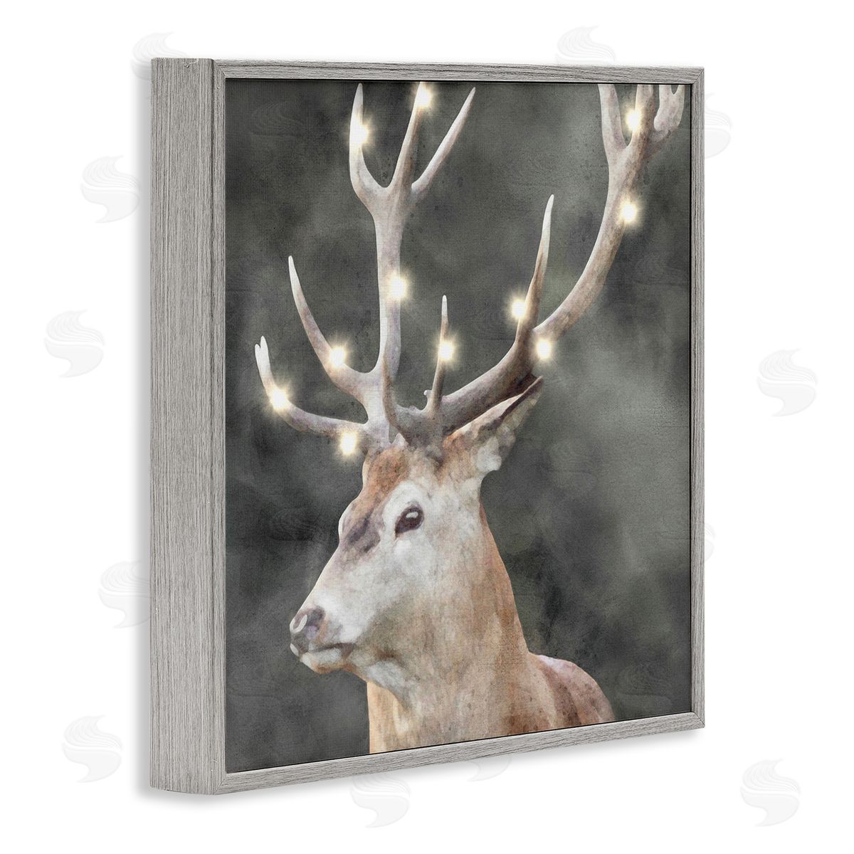 LSR Design Studio Holiday Lights on Antlers Gray Framed Glicee Wall Art Print