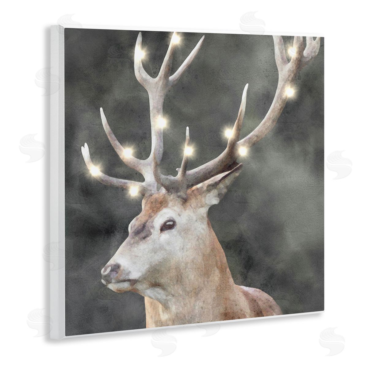LSR Design Studio Holiday Lights on Antlers Wooden Wall Plaque Art Print