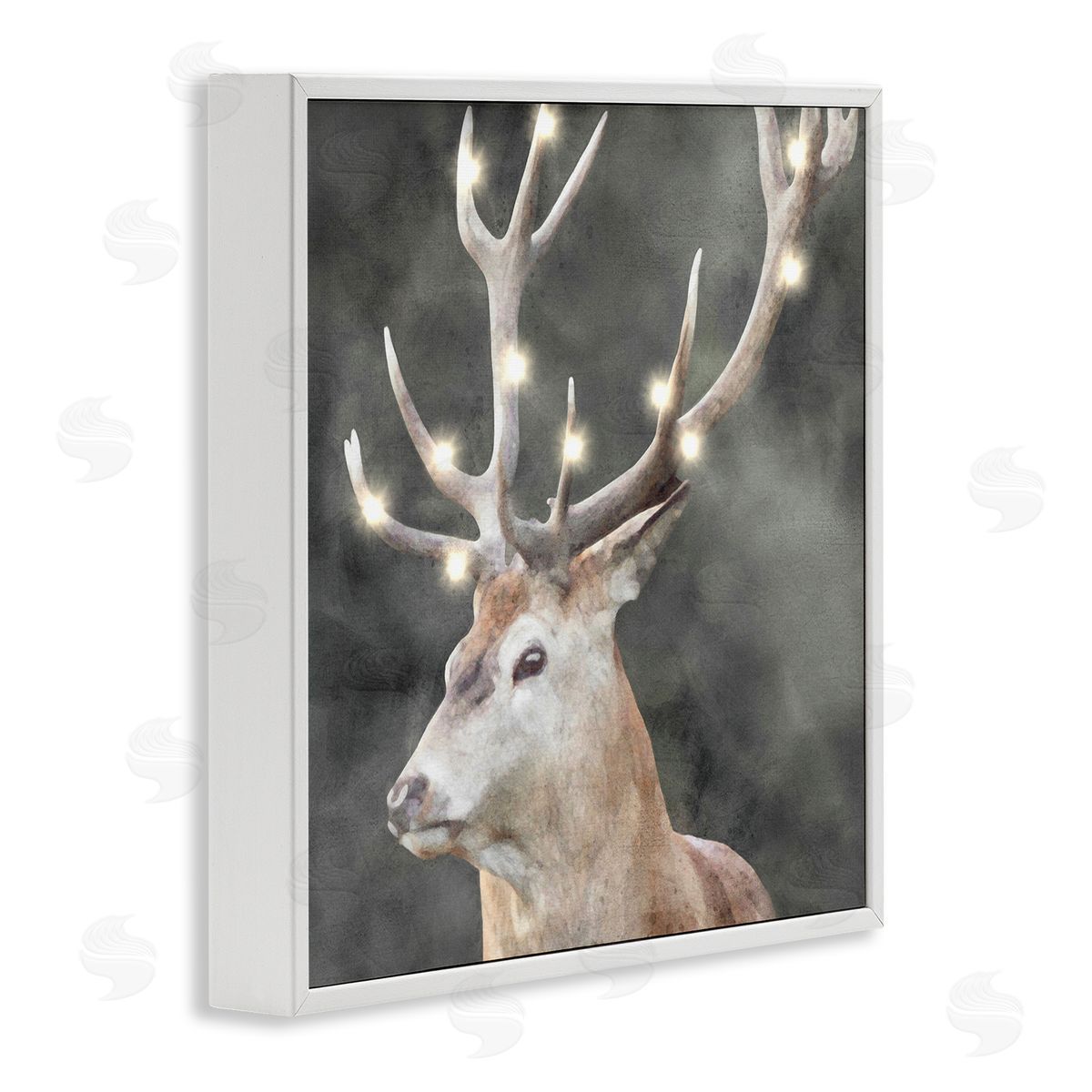 LSR Design Studio Holiday Lights on Antlers White Framed Glicee Wall Art Print