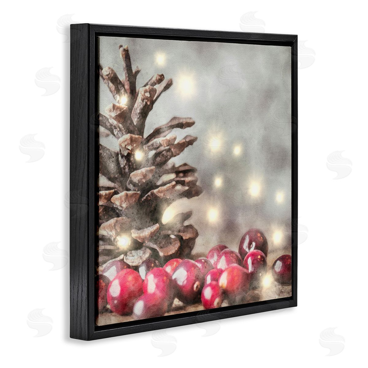 LSR Design Studio Woodland Holiday Pinecone Black Floating Frame Canvas Wall Art Print