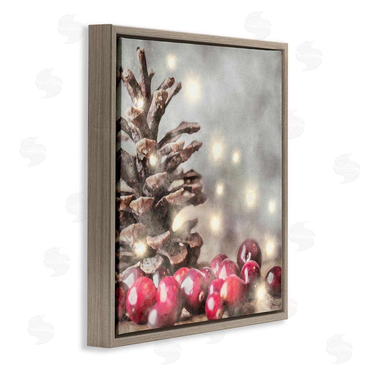 LSR Design Studio Woodland Holiday Pinecone Brown Floating Frame Canvas Wall Art Print