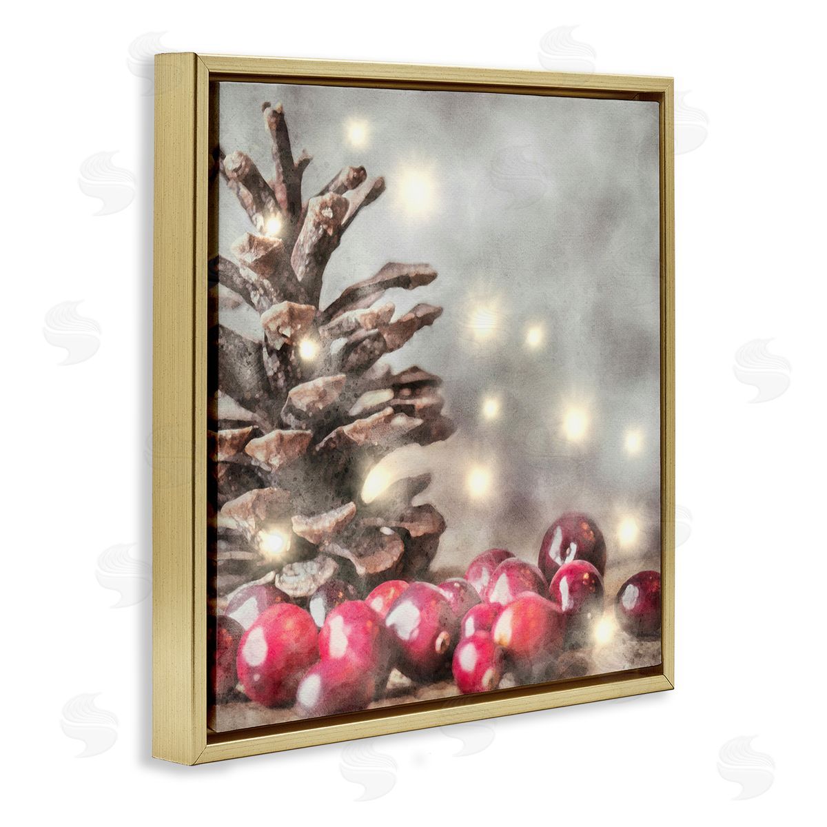 LSR Design Studio Woodland Holiday Pinecone Gold Floating Frame Canvas Wall Art Print