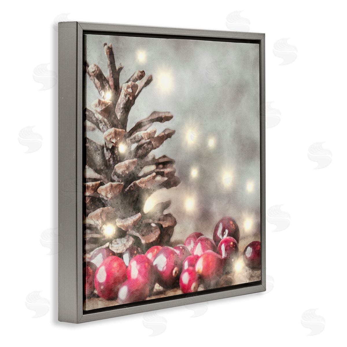 LSR Design Studio Woodland Holiday Pinecone Gray Floating Frame Canvas Wall Art Print
