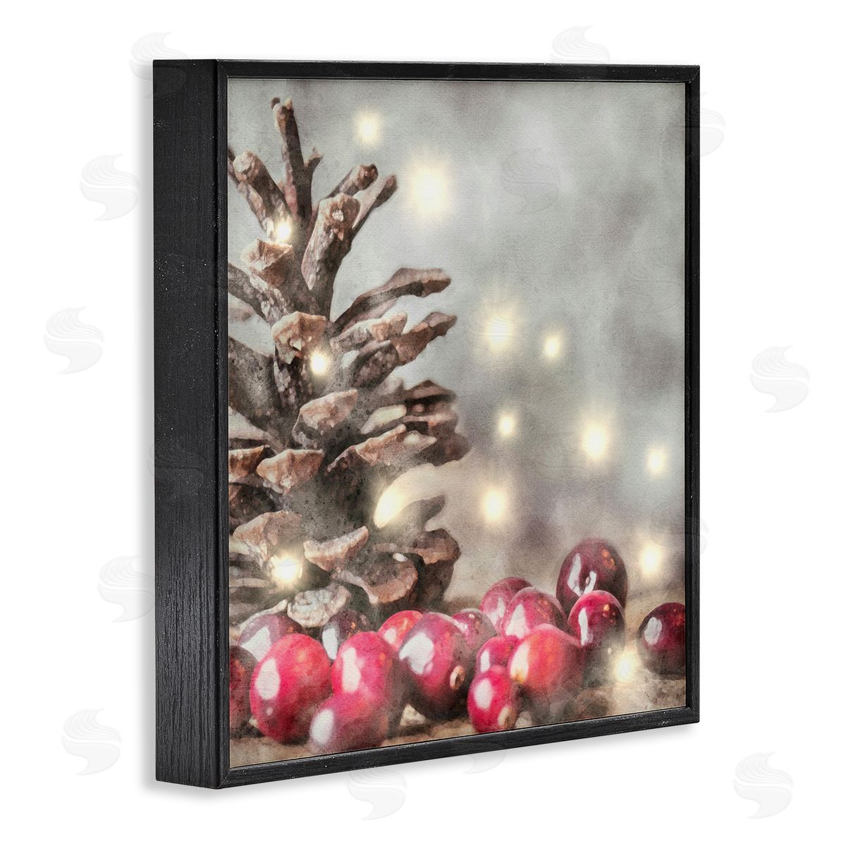 LSR Design Studio Woodland Holiday Pinecone Black Framed Glicee Wall Art Print