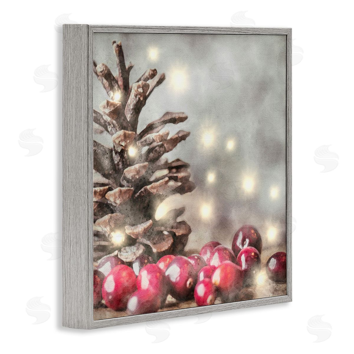 LSR Design Studio Woodland Holiday Pinecone Gray Framed Glicee Wall Art Print