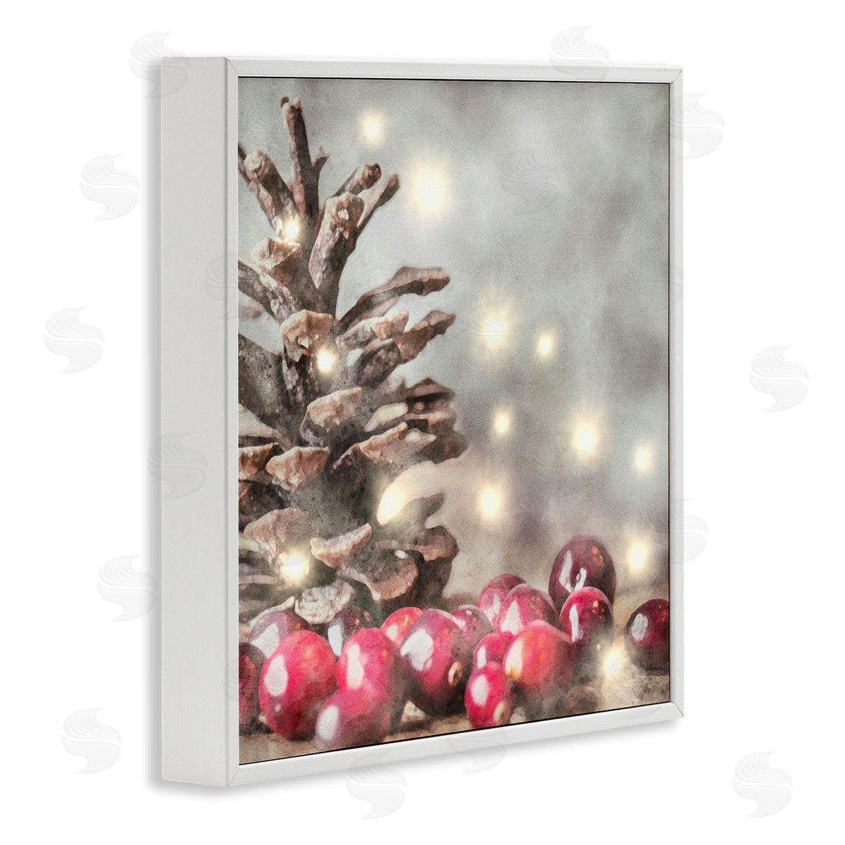 LSR Design Studio Woodland Holiday Pinecone White Framed Glicee Wall Art Print