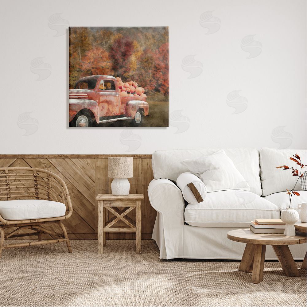LSR Design Studio Fall Truck with Pumpkins Canvas Wall Art in Room