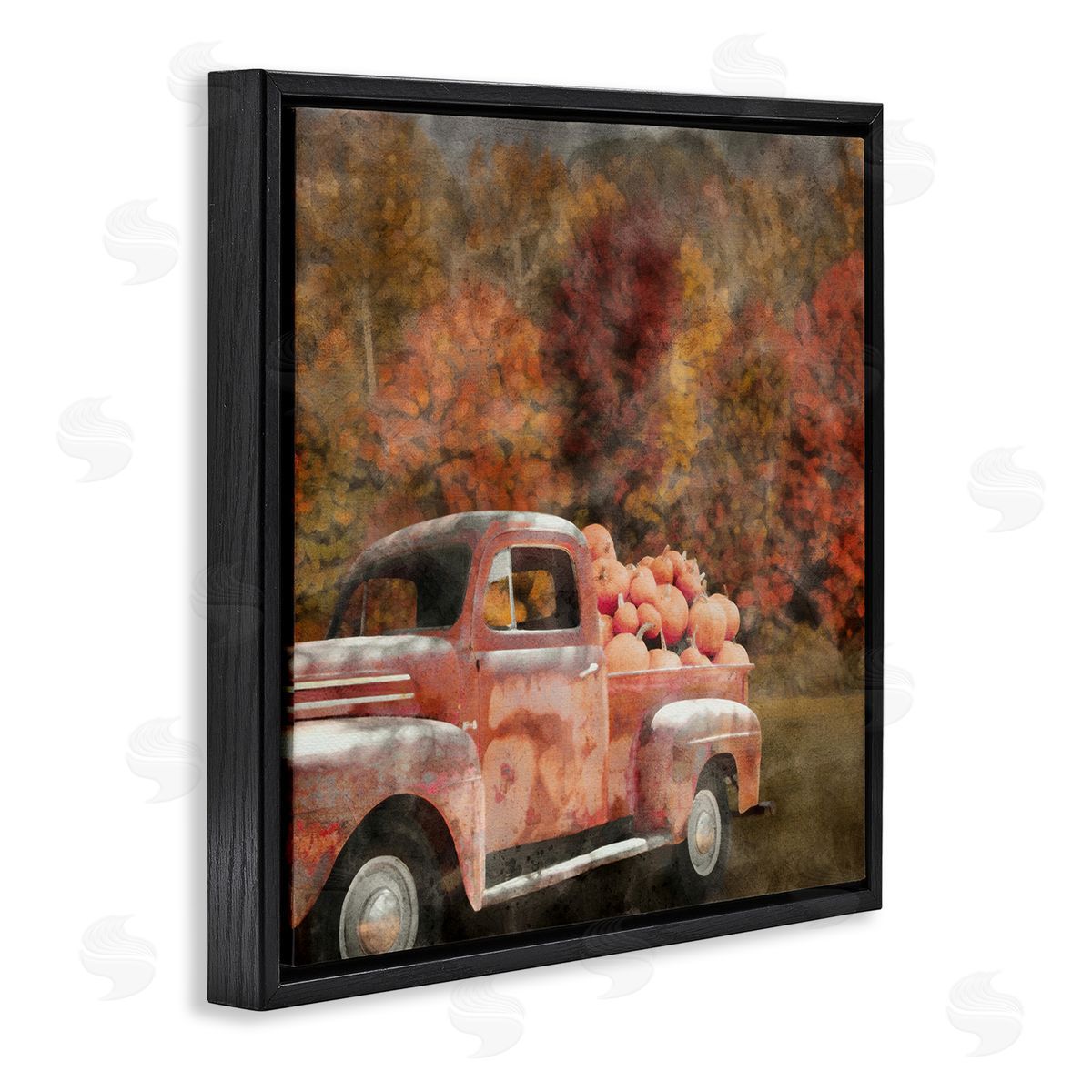 LSR Design Studio Fall Truck with Pumpkins Black Floating Frame Canvas Wall Art Print