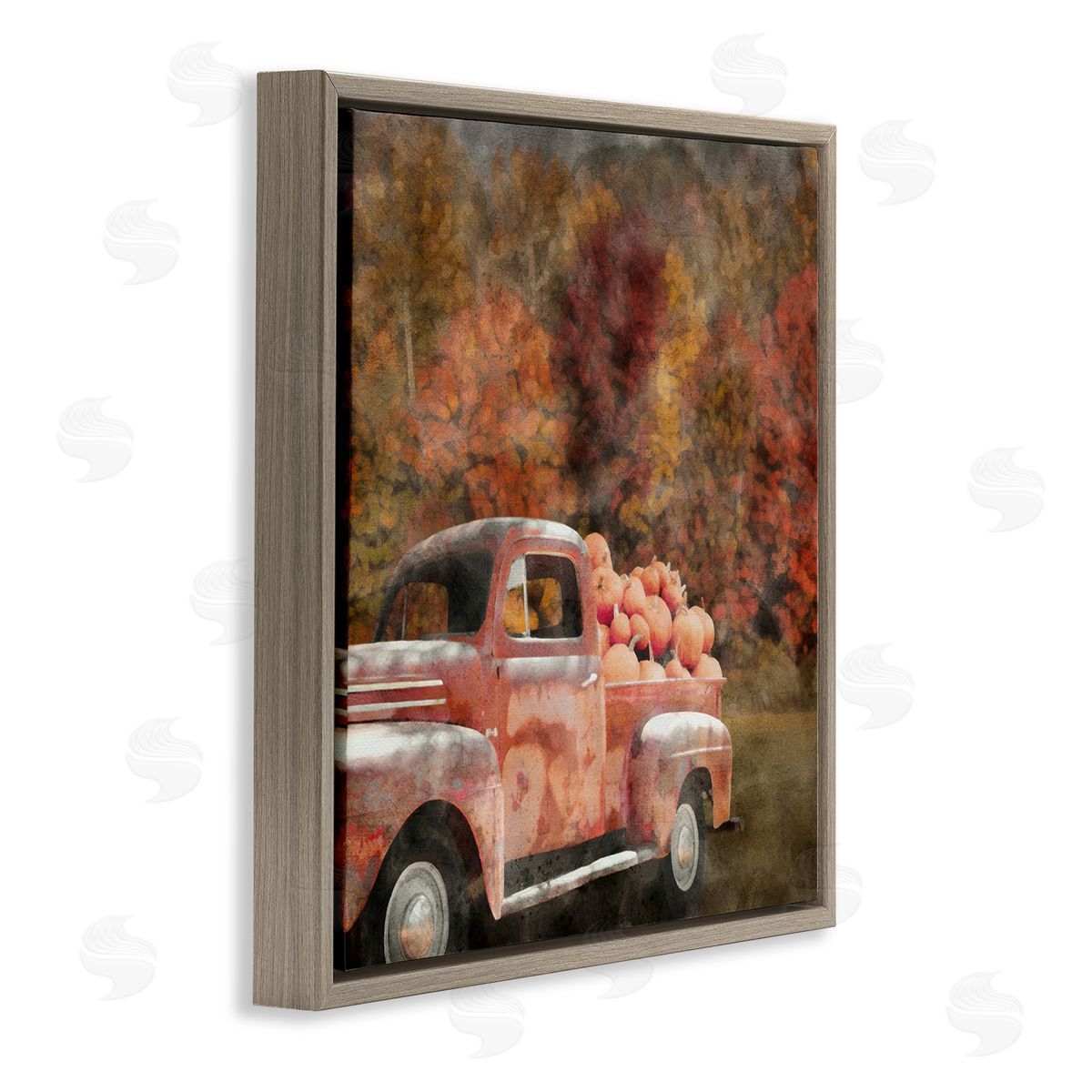 LSR Design Studio Fall Truck with Pumpkins Brown Floating Frame Canvas Wall Art Print