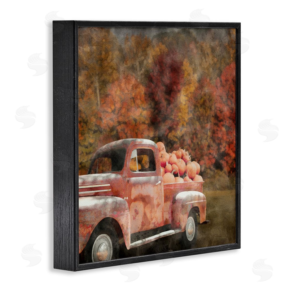 LSR Design Studio Fall Truck with Pumpkins Black Framed Glicee Wall Art Print