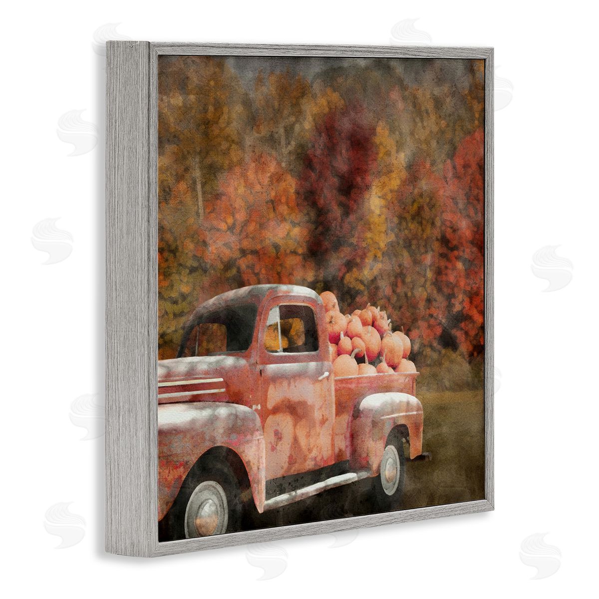 LSR Design Studio Fall Truck with Pumpkins Gray Framed Glicee Wall Art Print