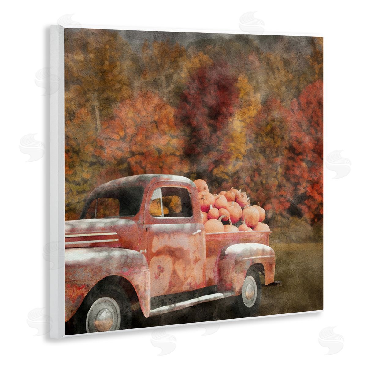 LSR Design Studio Fall Truck with Pumpkins Wooden Wall Plaque Art Print