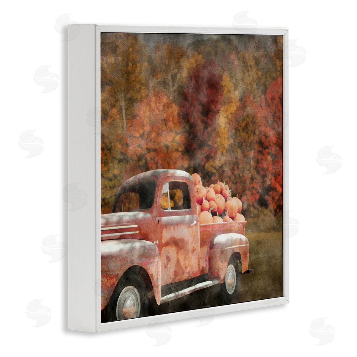LSR Design Studio Fall Truck with Pumpkins White Framed Glicee Wall Art Print