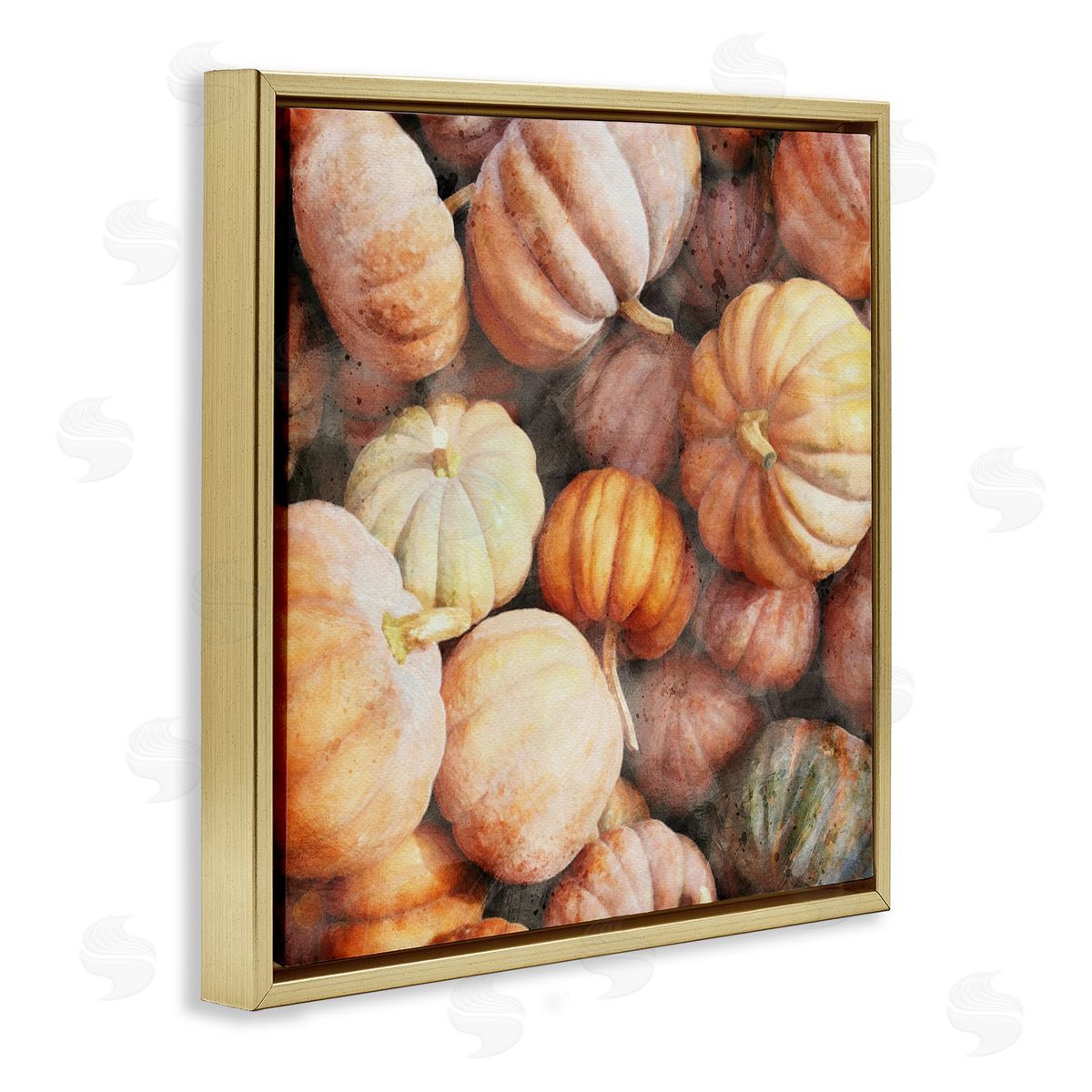 LSR Design Studio Fall Pumpkins & Gourds Gold Floating Frame Canvas Wall Art Print