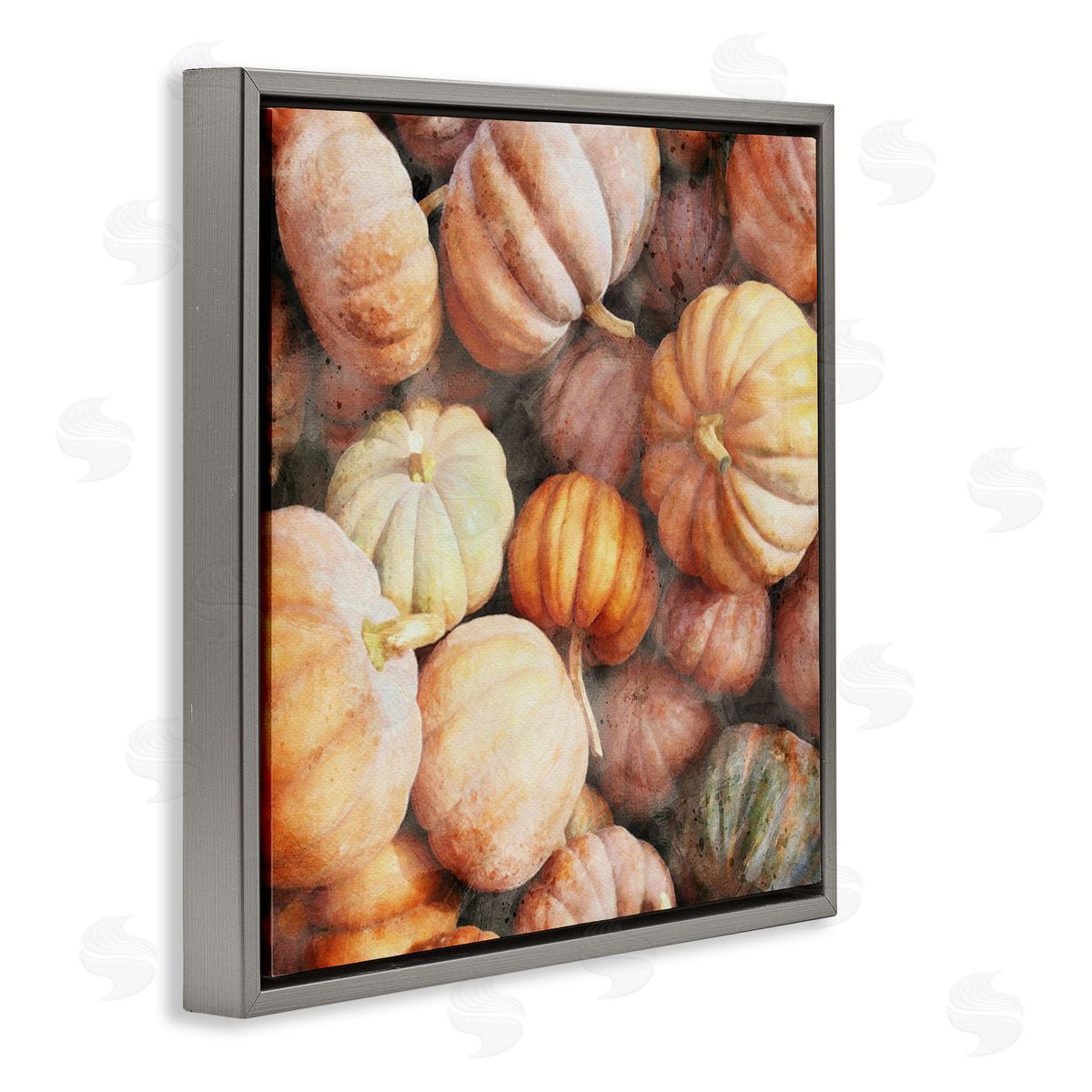 LSR Design Studio Fall Pumpkins & Gourds Gray Floating Frame Canvas Wall Art Print