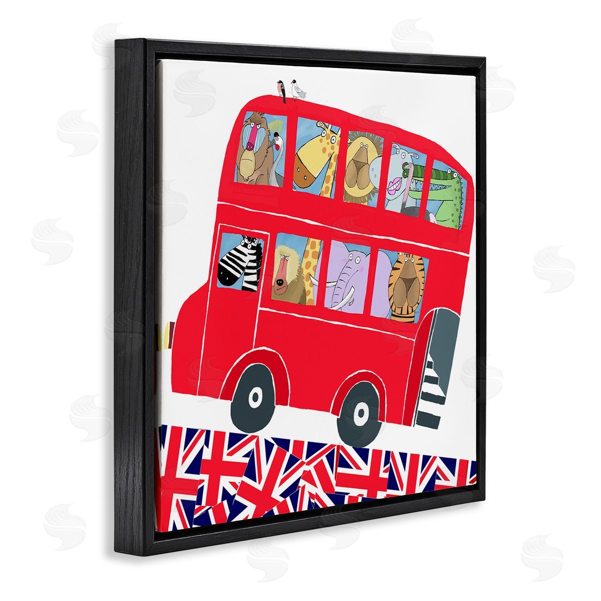 Carla Daly UK Travel Animal Bus Black Floating Frame Canvas Wall Art Print