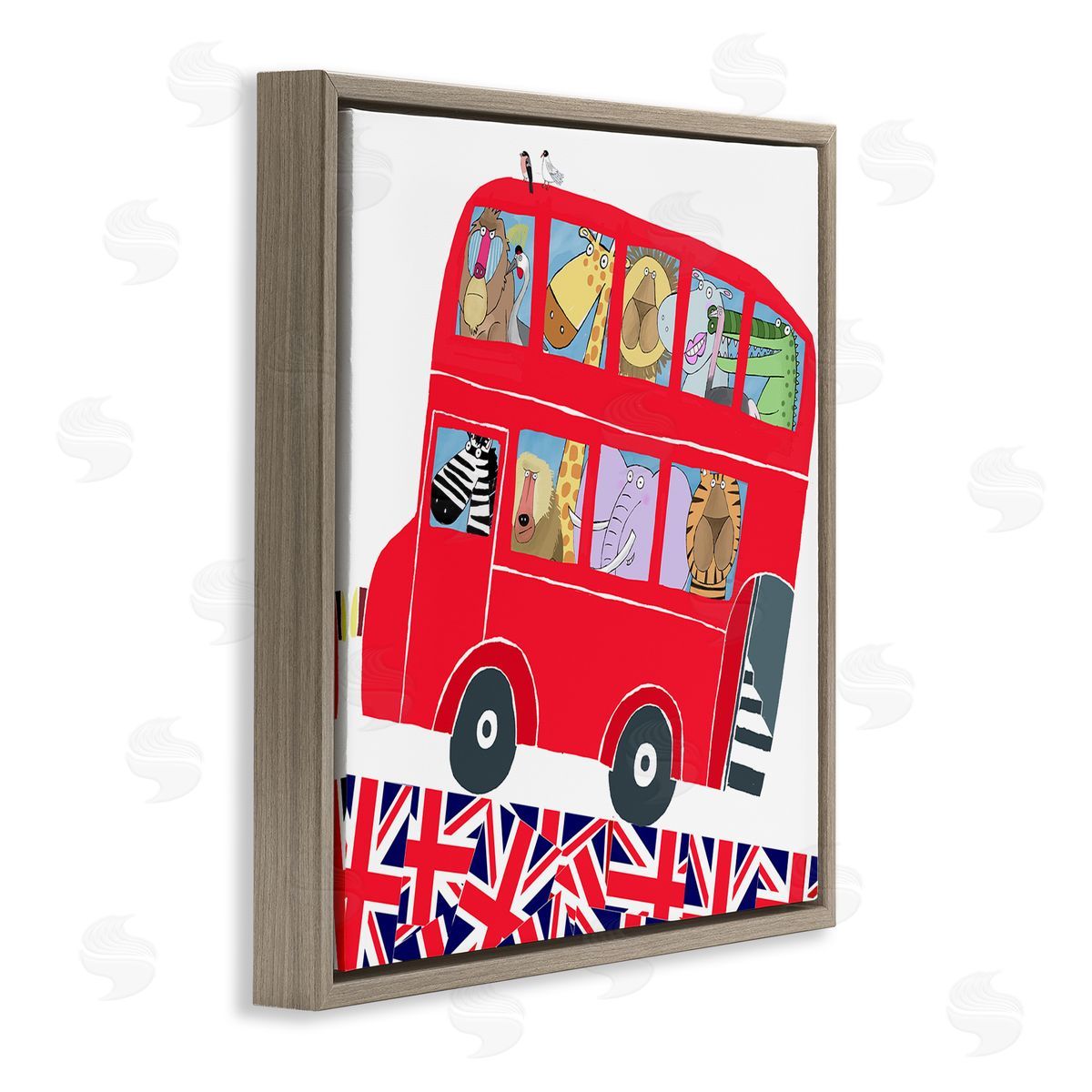 Carla Daly UK Travel Animal Bus Brown Floating Frame Canvas Wall Art Print