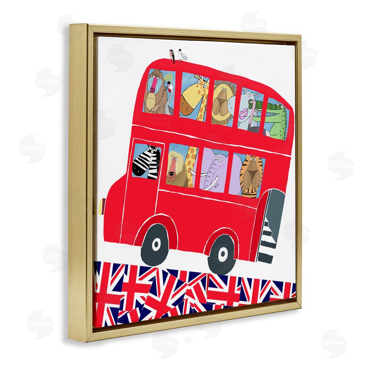 Carla Daly UK Travel Animal Bus Gold Floating Frame Canvas Wall Art Print