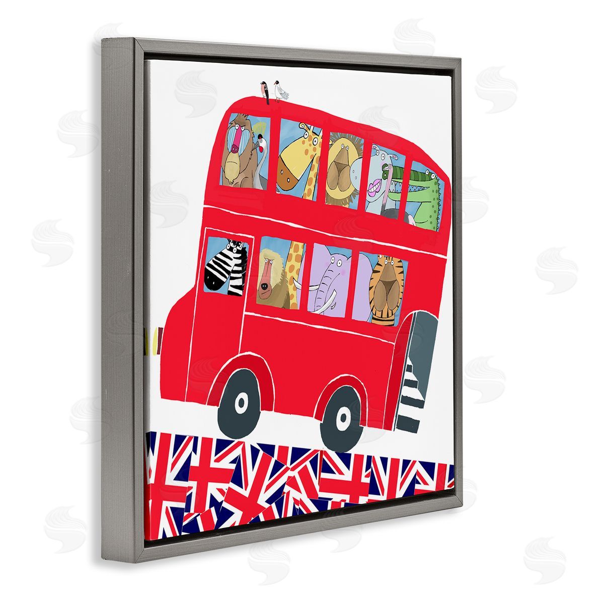 Carla Daly UK Travel Animal Bus Gray Floating Frame Canvas Wall Art Print