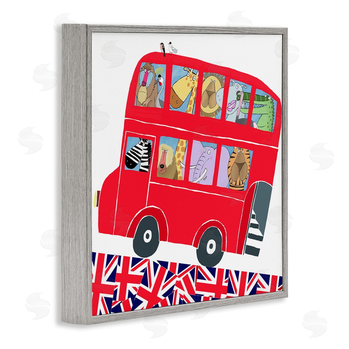 Carla Daly UK Travel Animal Bus Gray Framed Glicee Wall Art Print