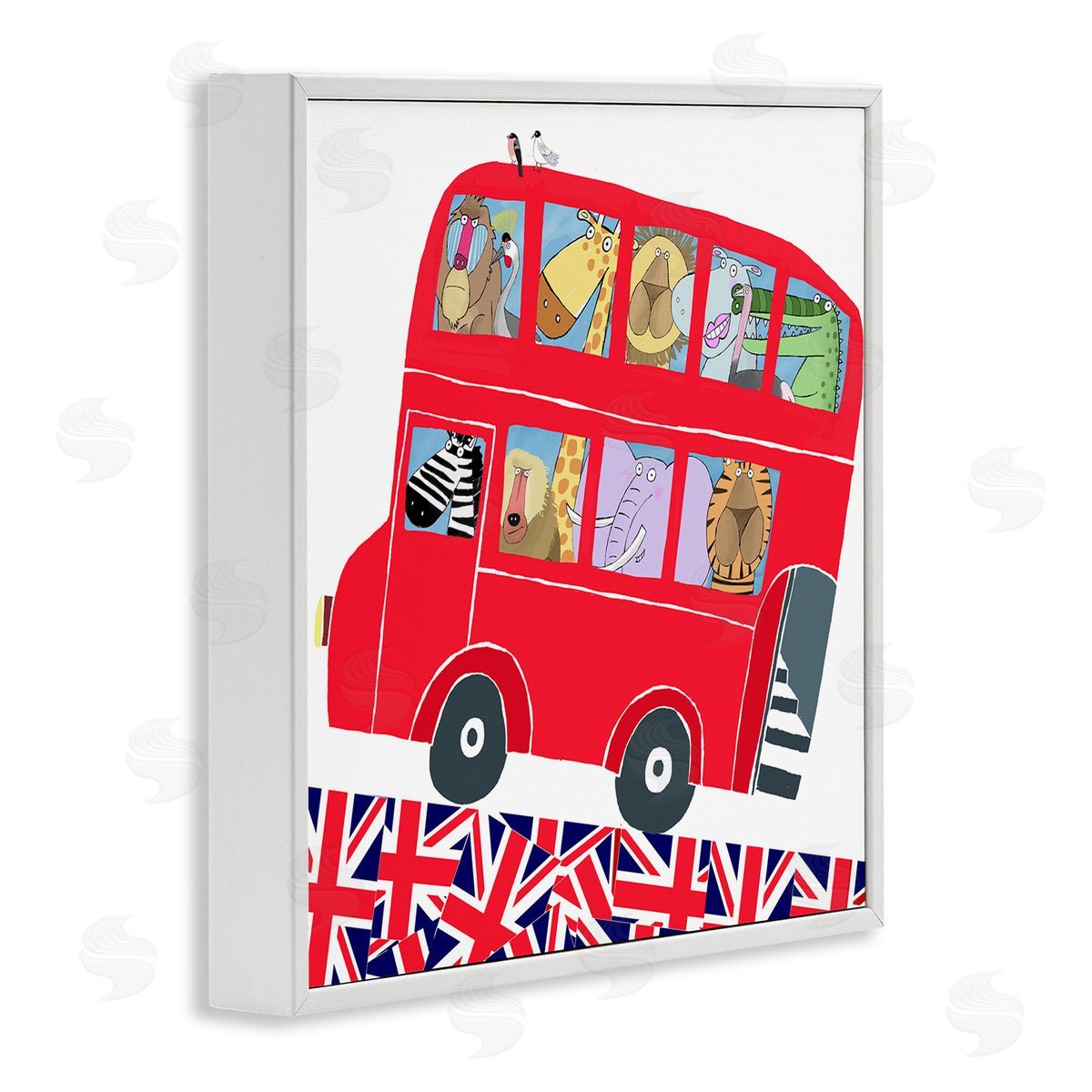 Carla Daly UK Travel Animal Bus White Framed Glicee Wall Art Print