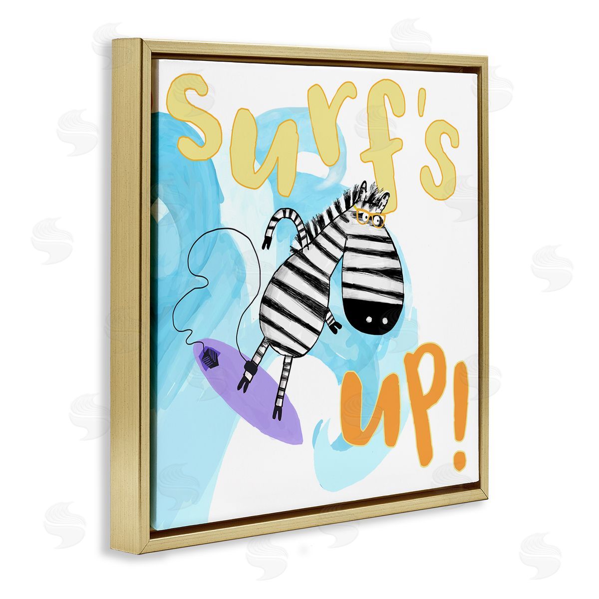 Carla Daly Surf's Up Zebra Phrase Gold Floating Frame Canvas Wall Art Print