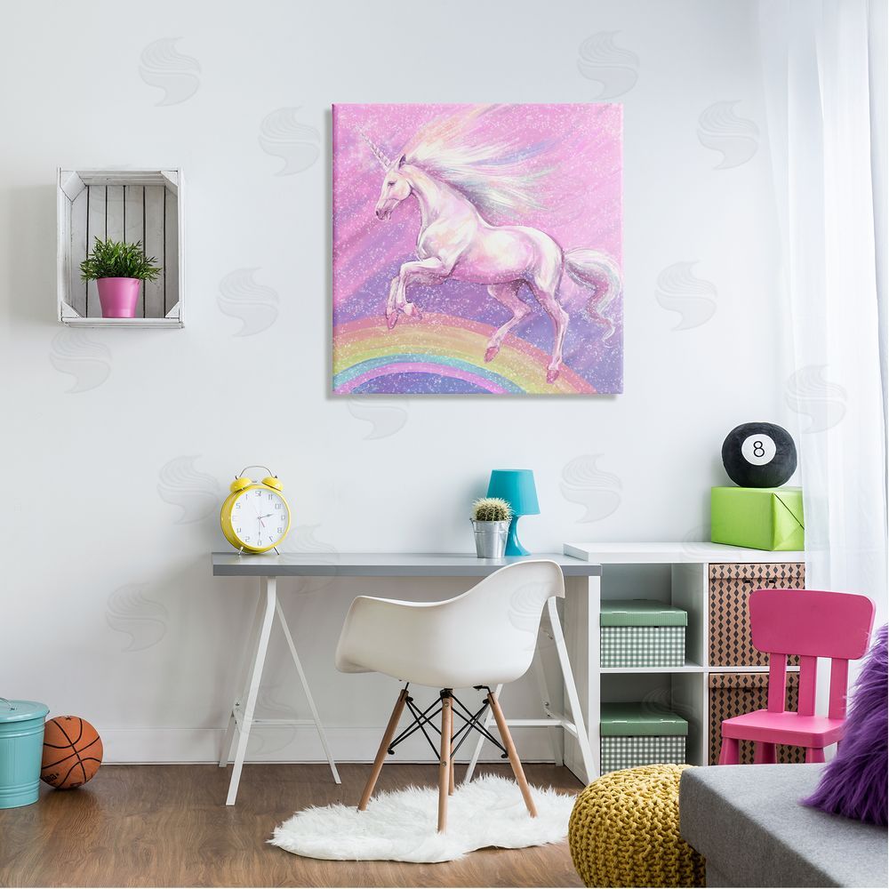 Ziwei Li Unicorn Over Rainbow Canvas Wall Art in Room