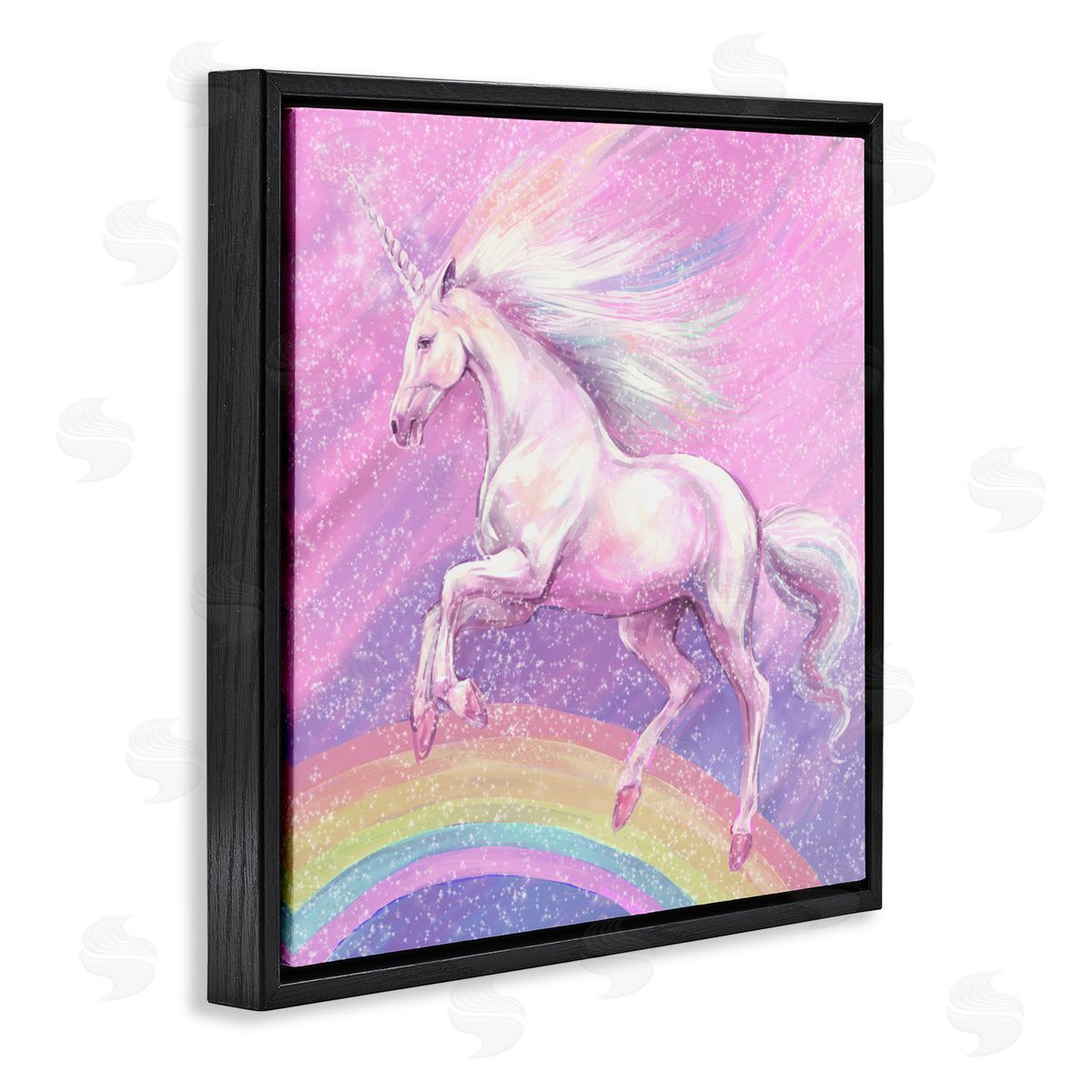 Ziwei Li Unicorn Over Rainbow Black Floating Frame Canvas Wall Art Print