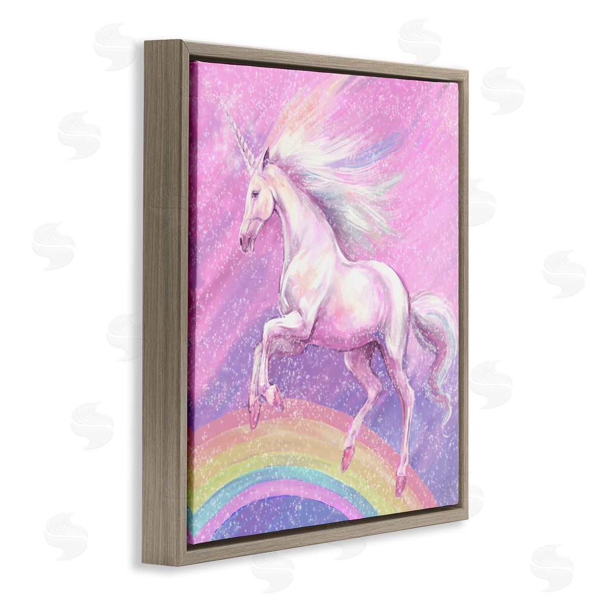 Ziwei Li Unicorn Over Rainbow Brown Floating Frame Canvas Wall Art Print