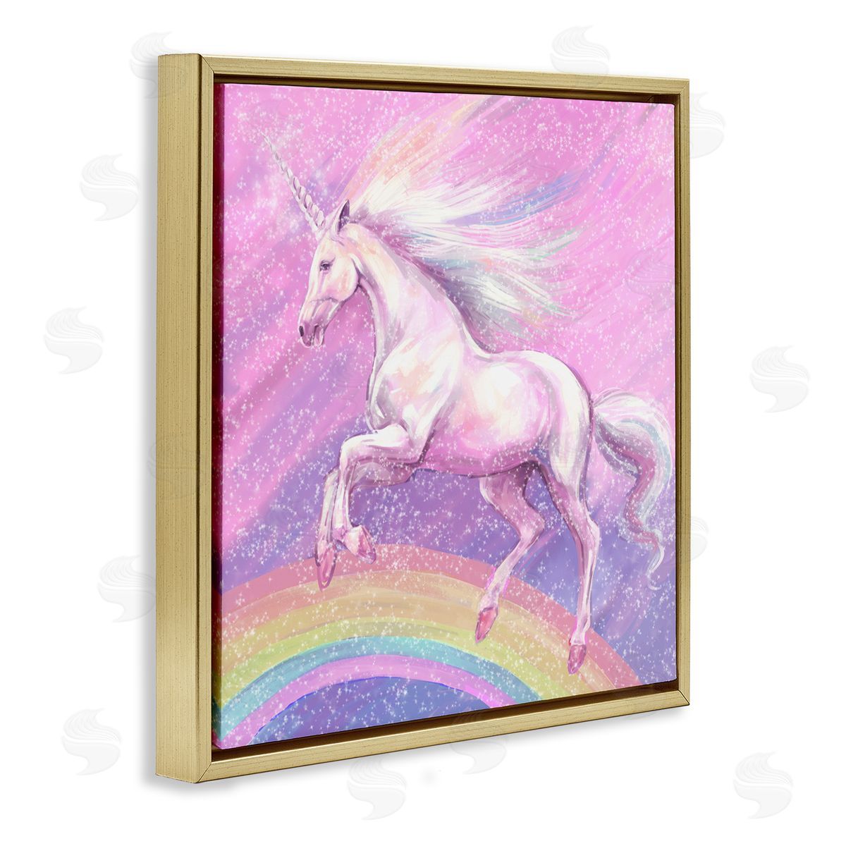 Ziwei Li Unicorn Over Rainbow Gold Floating Frame Canvas Wall Art Print