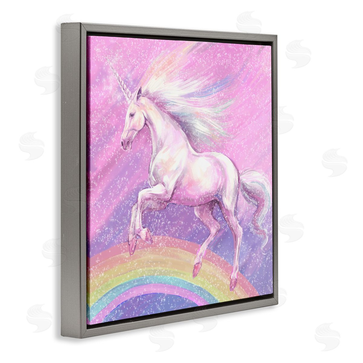 Ziwei Li Unicorn Over Rainbow Gray Floating Frame Canvas Wall Art Print
