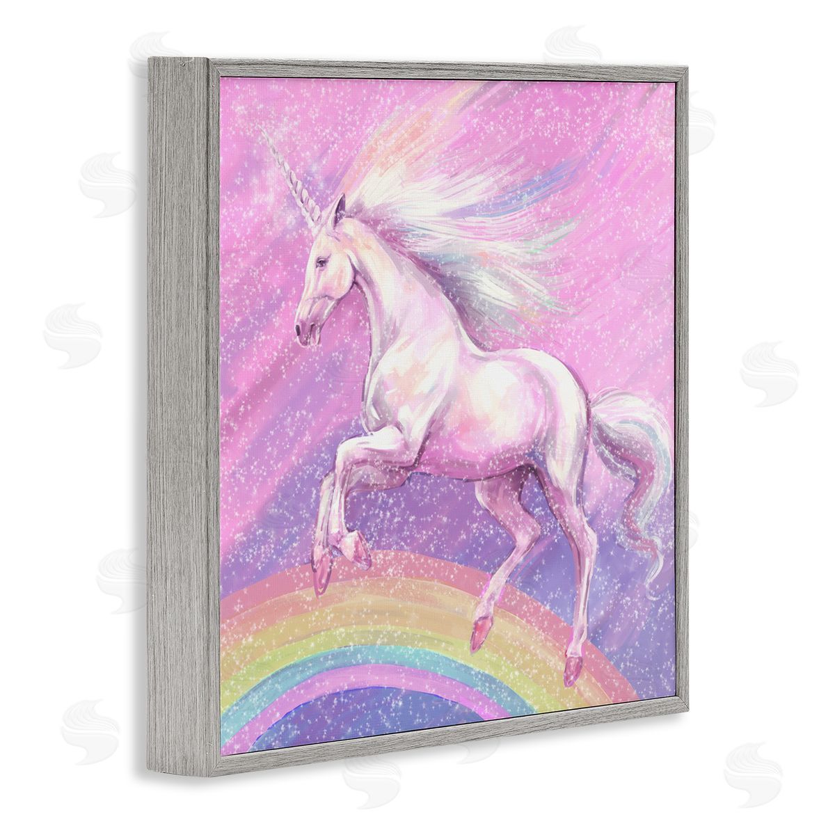 Ziwei Li Unicorn Over Rainbow Gray Framed Glicee Wall Art Print