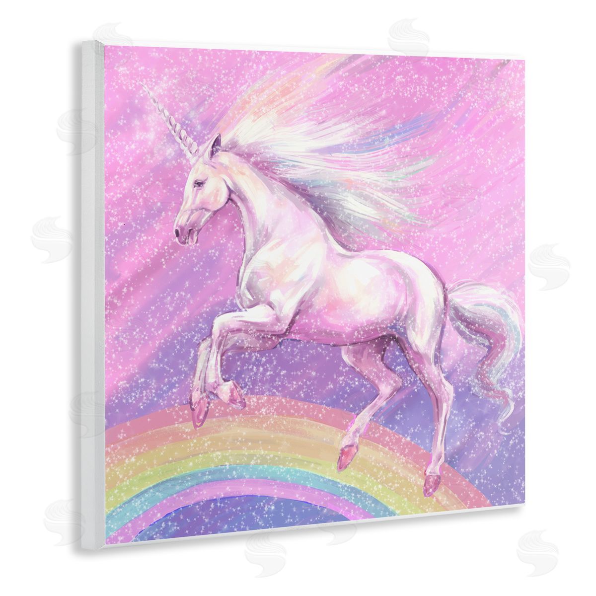 Ziwei Li Unicorn Over Rainbow Wooden Wall Plaque Art Print