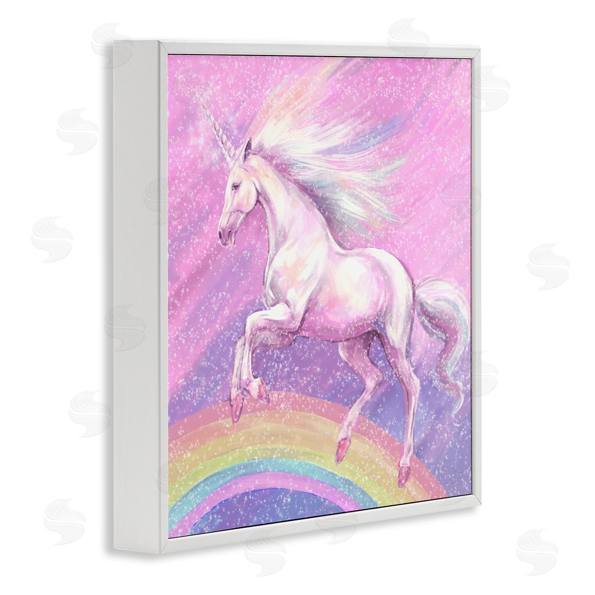 Ziwei Li Unicorn Over Rainbow White Framed Glicee Wall Art Print