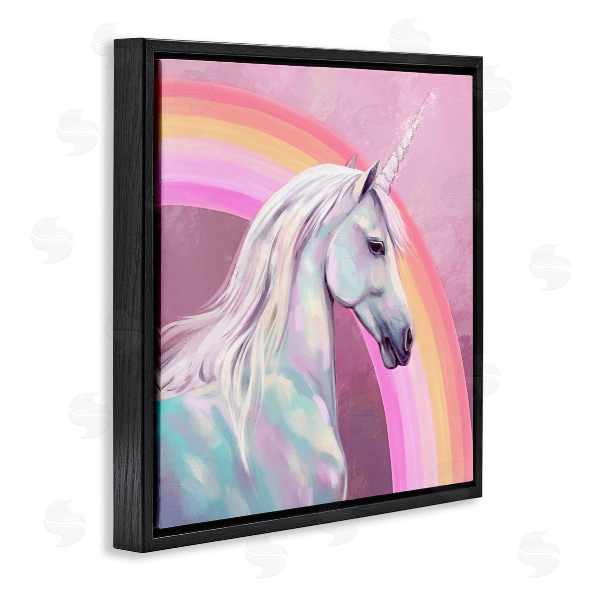 Ziwei Li Unicorn & Rainbow Portrait Black Floating Frame Canvas Wall Art Print