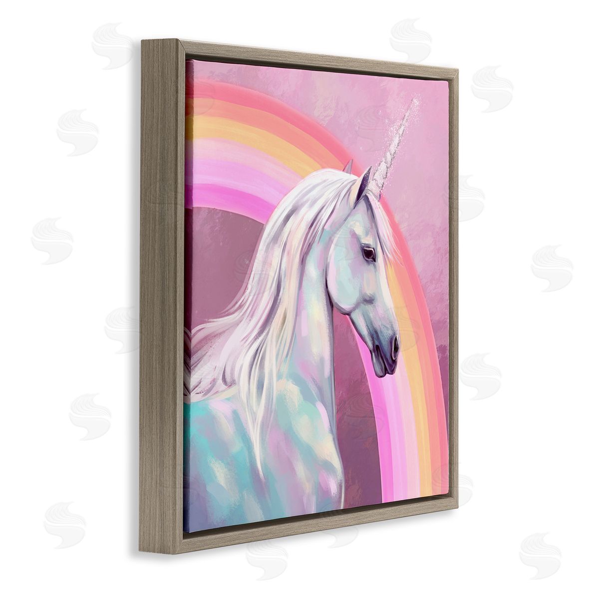 Ziwei Li Unicorn & Rainbow Portrait Brown Floating Frame Canvas Wall Art Print