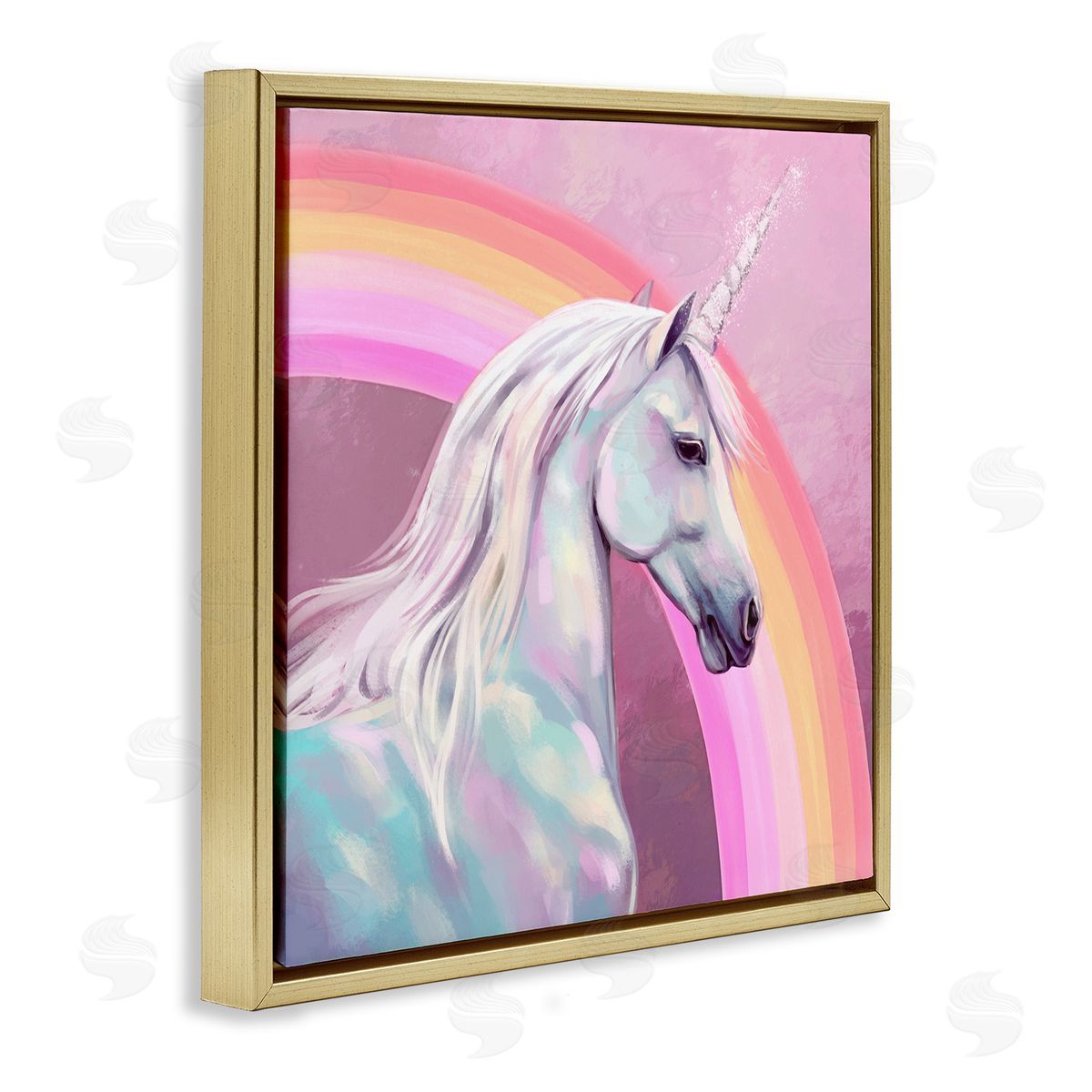 Ziwei Li Unicorn & Rainbow Portrait Gold Floating Frame Canvas Wall Art Print