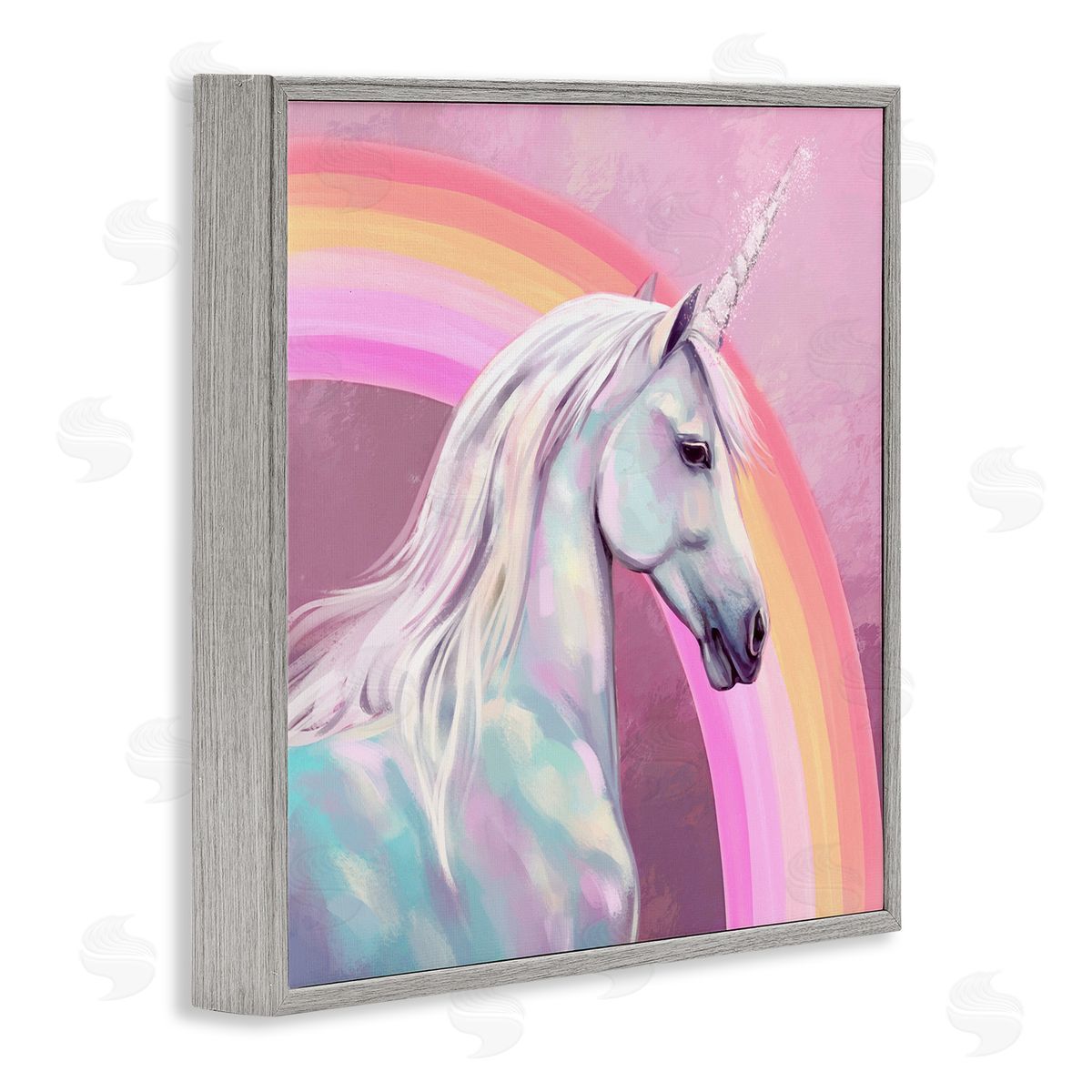 Ziwei Li Unicorn & Rainbow Portrait Gray Framed Glicee Wall Art Print
