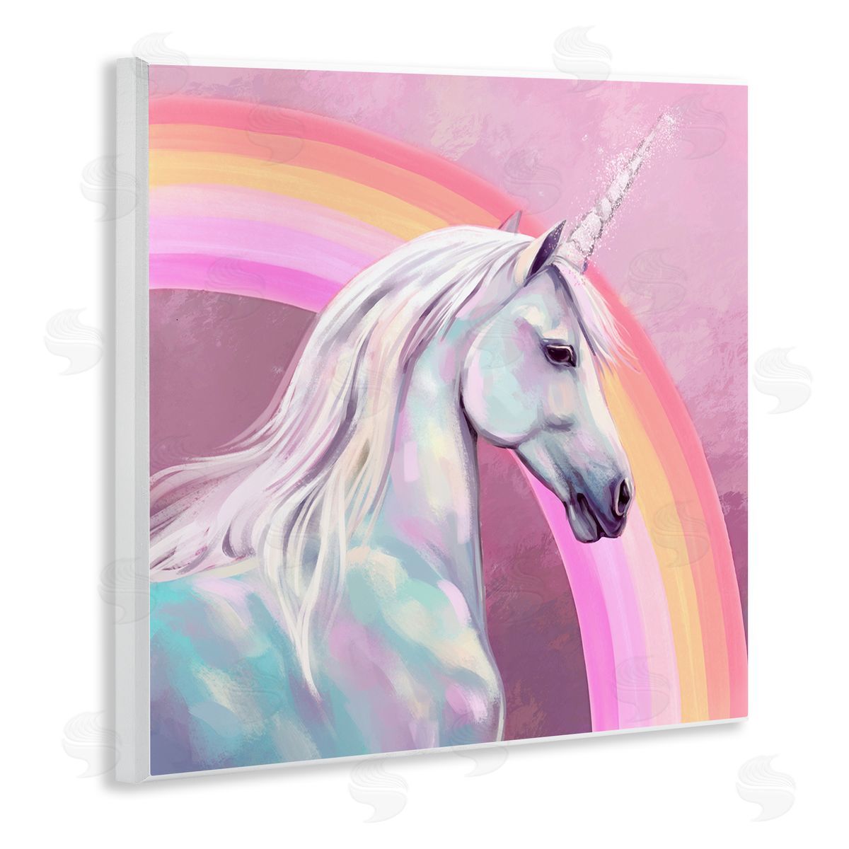 Ziwei Li Unicorn & Rainbow Portrait Wooden Wall Plaque Art Print