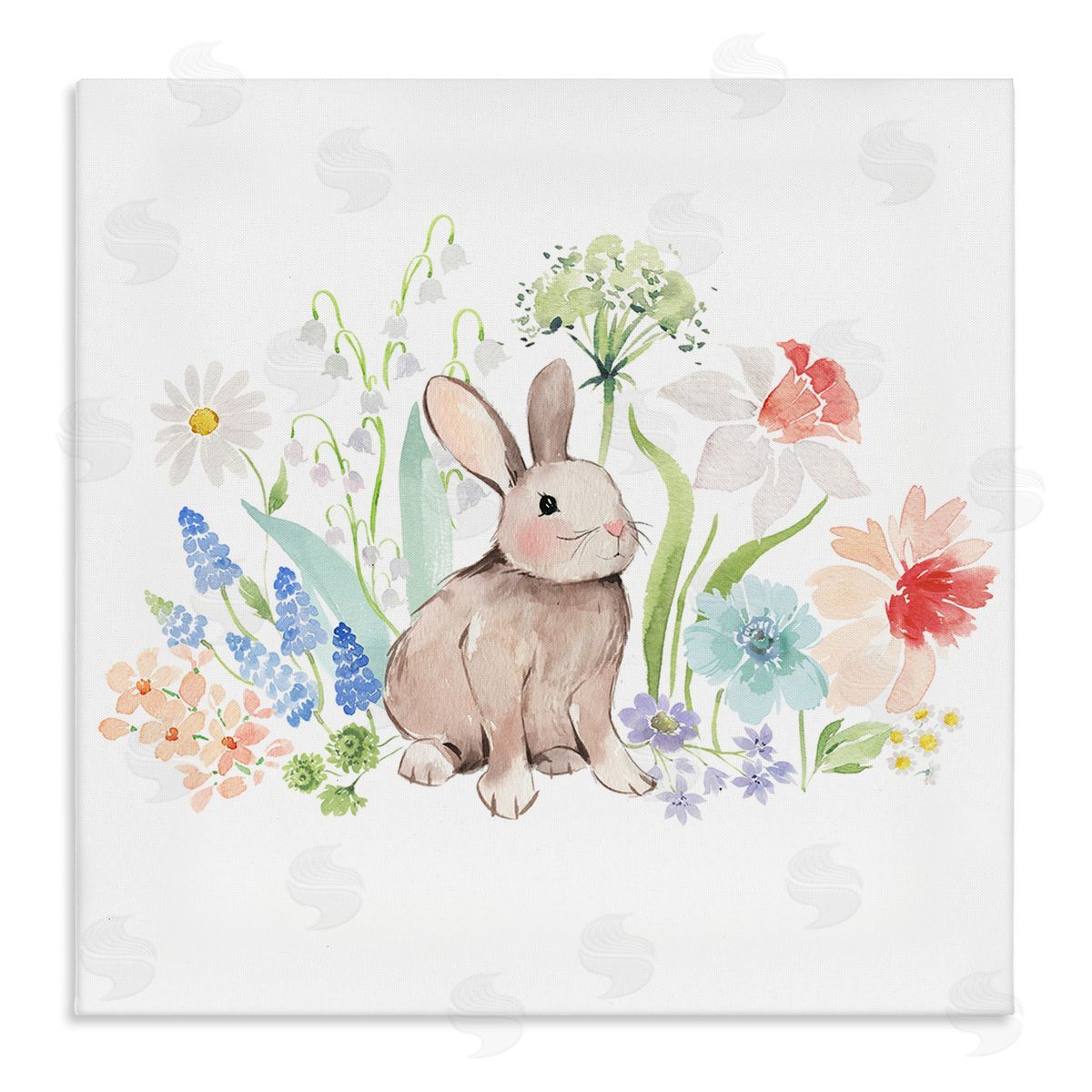 Heather Lee Chan Bunny in Flower Meadow Stretched Canvas Wall Art Print