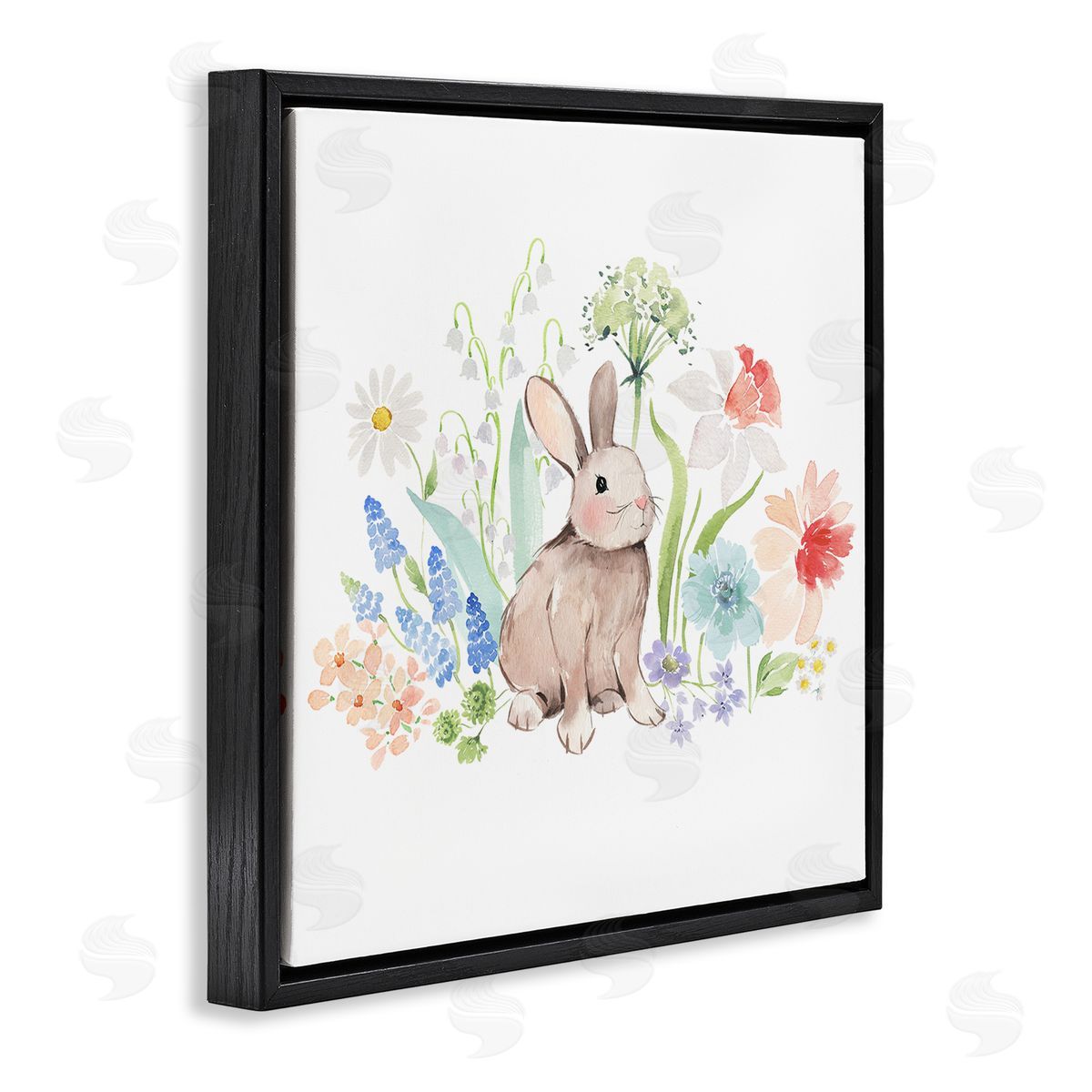 Heather Lee Chan Bunny in Flower Meadow Black Floating Frame Canvas Wall Art Print