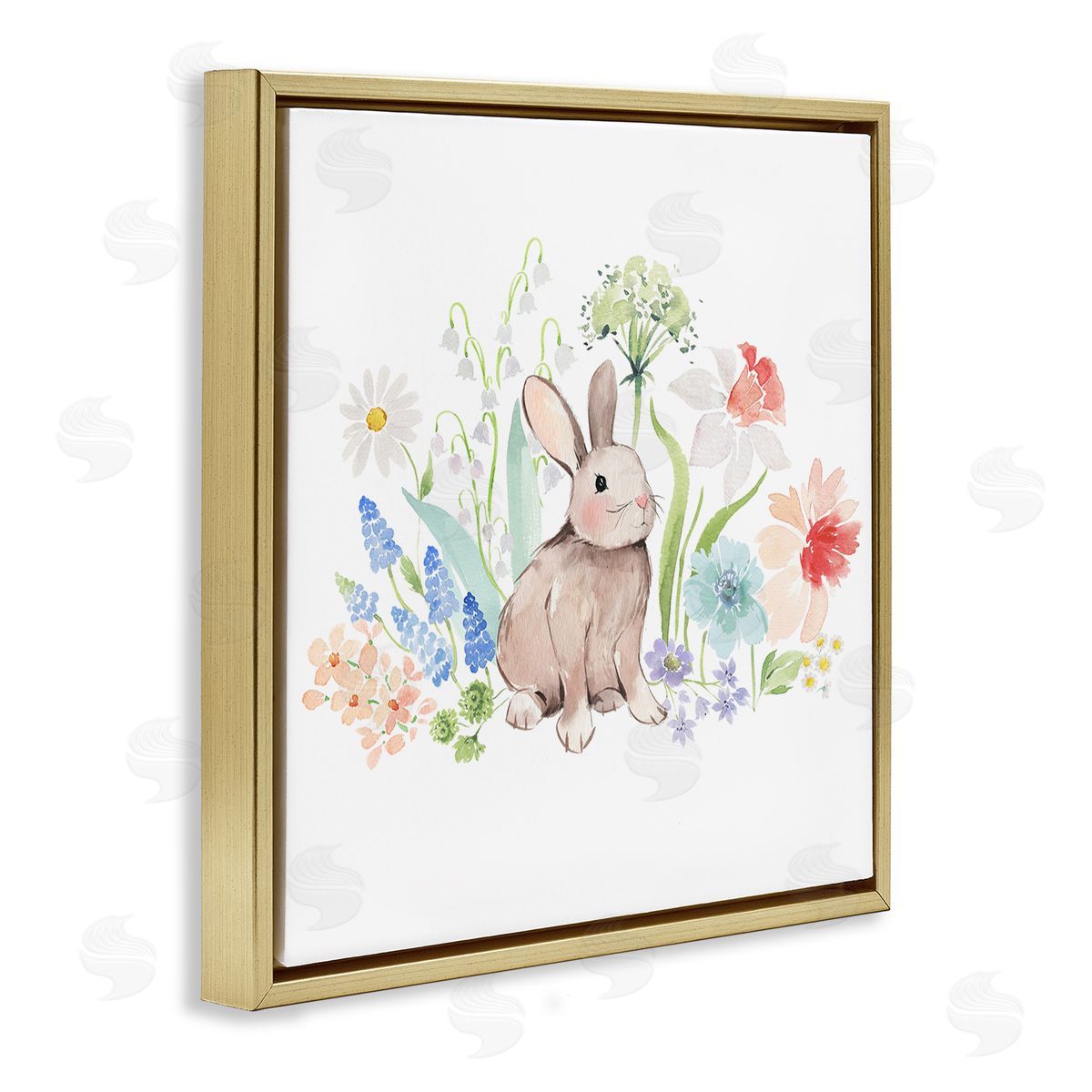 Heather Lee Chan Bunny in Flower Meadow Gold Floating Frame Canvas Wall Art Print