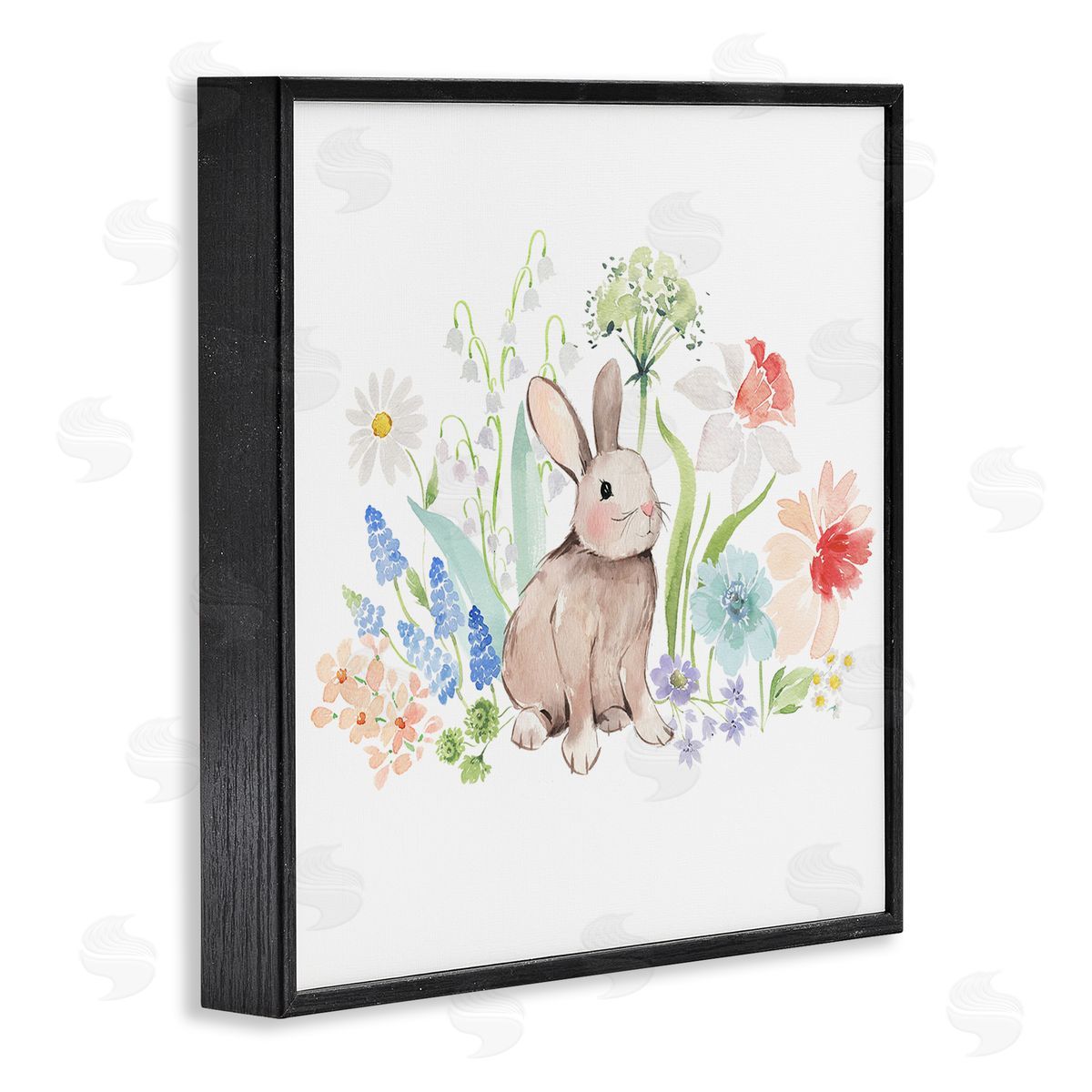 Heather Lee Chan Bunny in Flower Meadow Black Framed Glicee Wall Art Print
