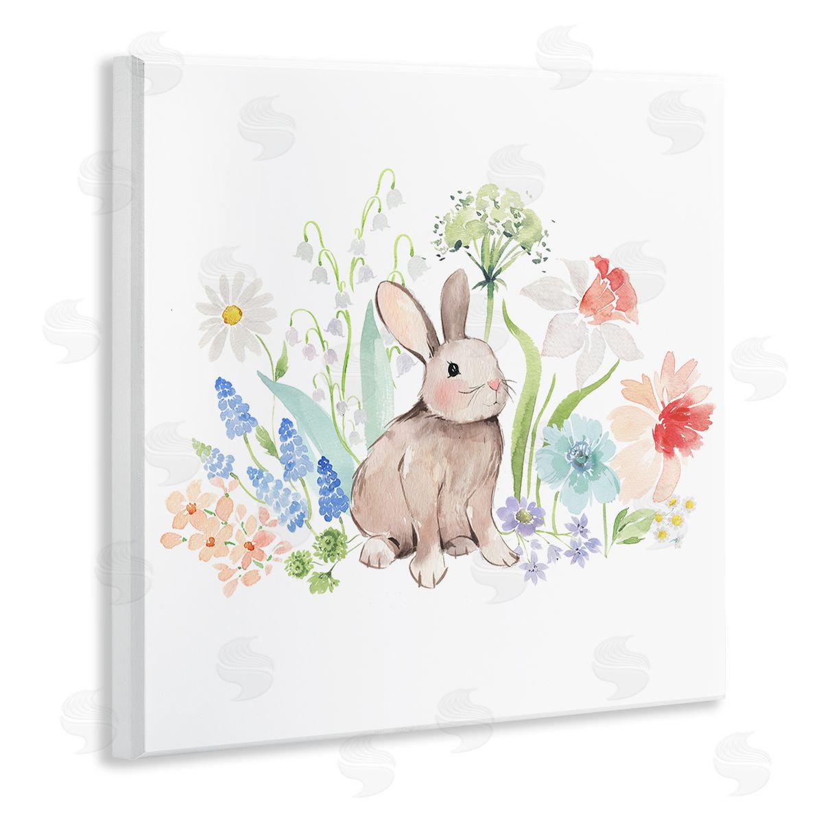 Heather Lee Chan Bunny in Flower Meadow Wooden Wall Plaque Art Print