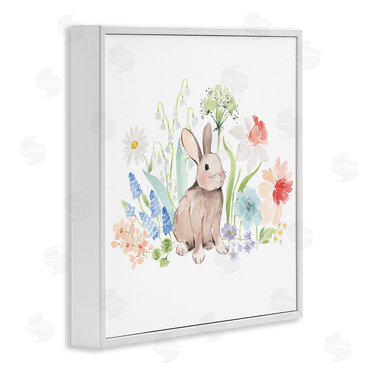 Heather Lee Chan Bunny in Flower Meadow White Framed Glicee Wall Art Print
